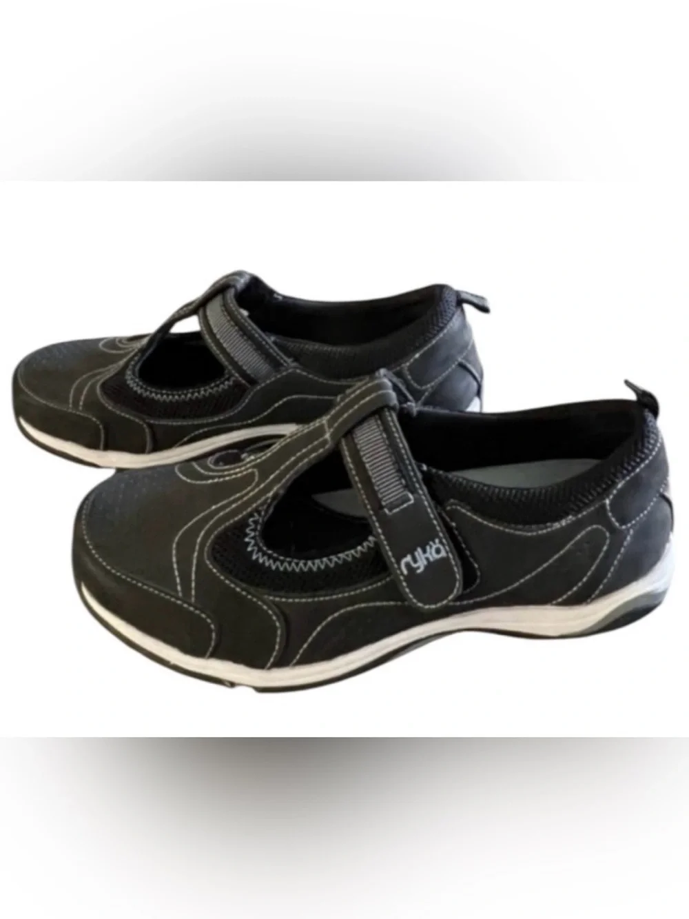 Ryka Veronica women’s 8W black and blue canvas slip on sneakers
